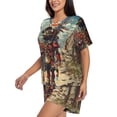thumbnail image 2 of Fuzoiu Tribal Futuristic Warrior Print Women's Short-Sleeved Pajama Set,Lounge Sleepwear Set,Womens Pajama Sets 2 Piece,Button-Up Top and Shorts with Pockets-XX-Large, 2 of 7