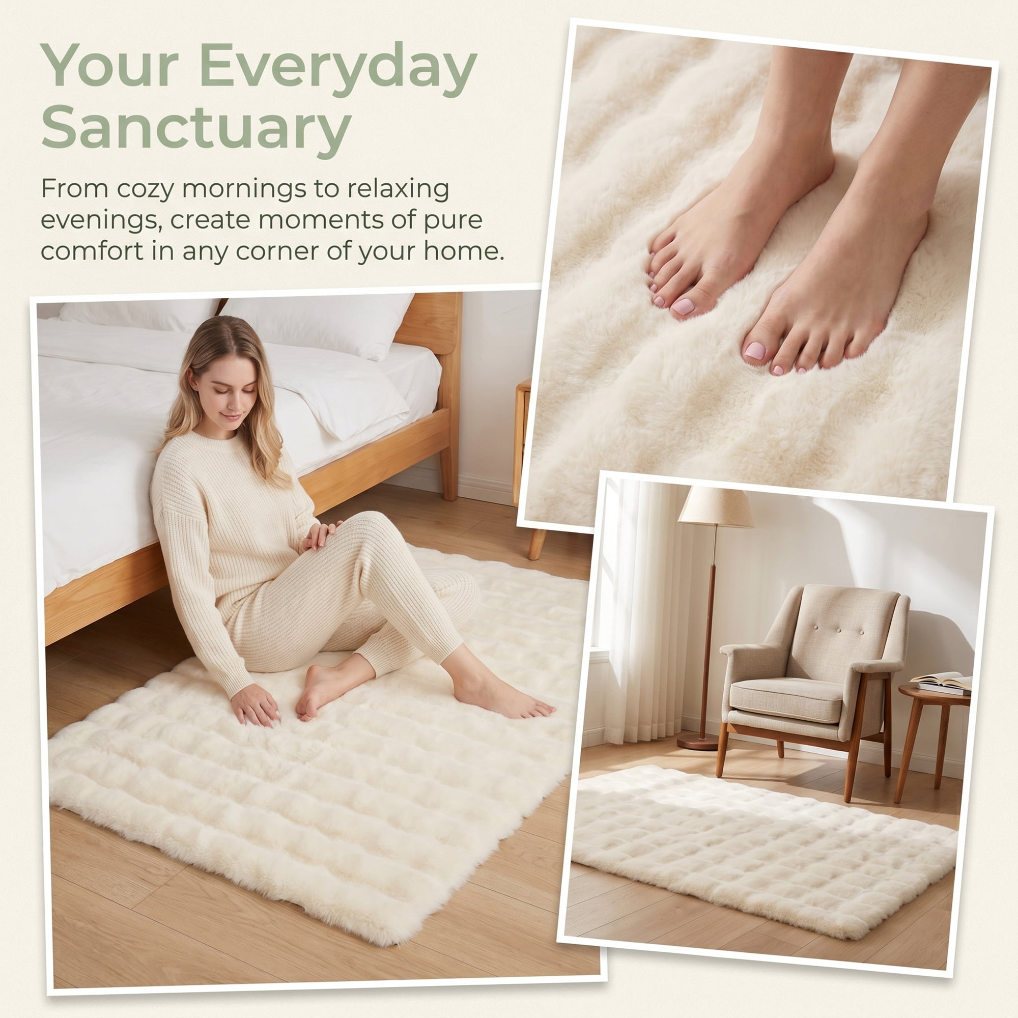 Unique Bargains Geometric Absorbent Shaggy Area Rug Non-Slip Plush Carpet 32" x 20" Beige