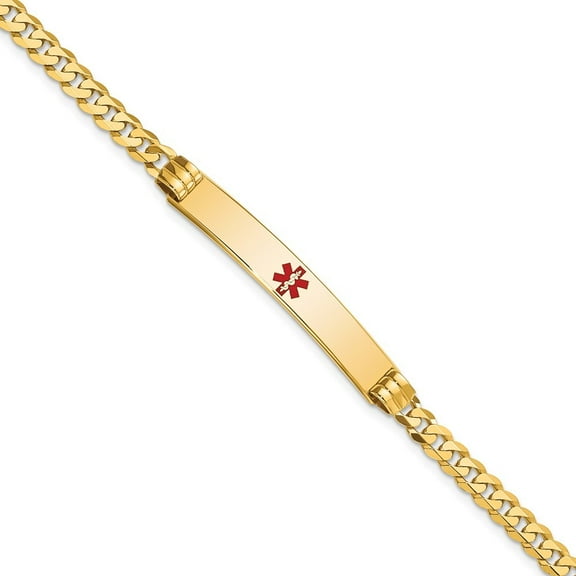 Auriga 14K Yellow Gold Red Enamel Curb Link Id Bracelet 7 inch for Women(L- 7inch, W- 6.5mm)