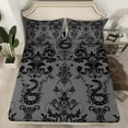 thumbnail image 2 of Manfei Victorian Damask Twin Sheet Sets,Black Snake Twin Fitted Sheet,Vintage Gothic Floral Flat Sheet For Men Women,,Lightweight Room Decorative,3pcs, 2 of 7