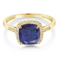 thumbnail image 3 of Gem Stone King 2.25 Ct Cushion Blue Lapis White Diamond 10K Yellow Gold Ring, 3 of 6