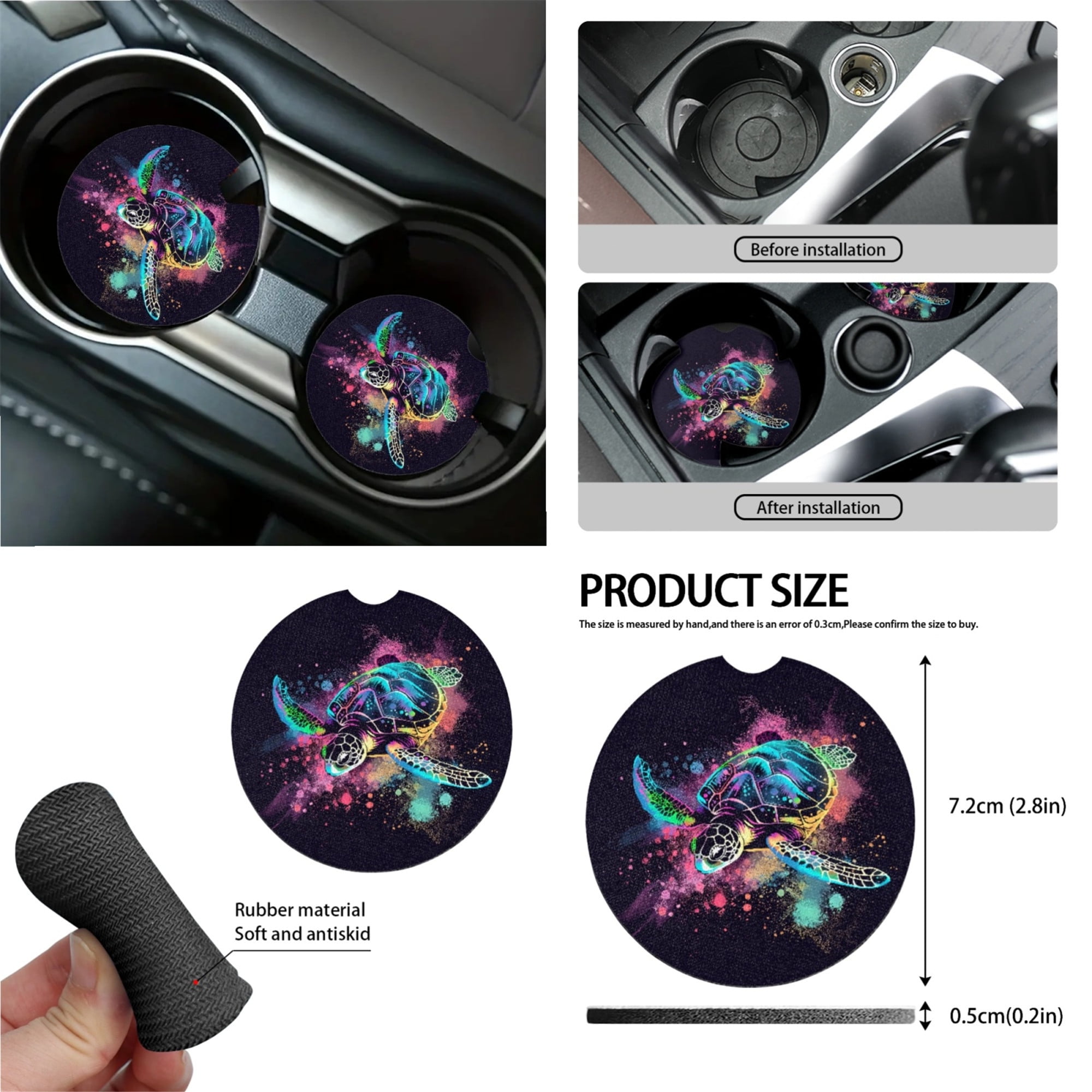 Yuyamidu Colorful Sea Turtle Car Seat Covers Set 15 PCS Car Front Rear Seat Cover Steering Wheel Cover Seat Belt Covers Trash Bin Air Vent Storage Bag Rear View Mirror Cover Coasters Key Chain