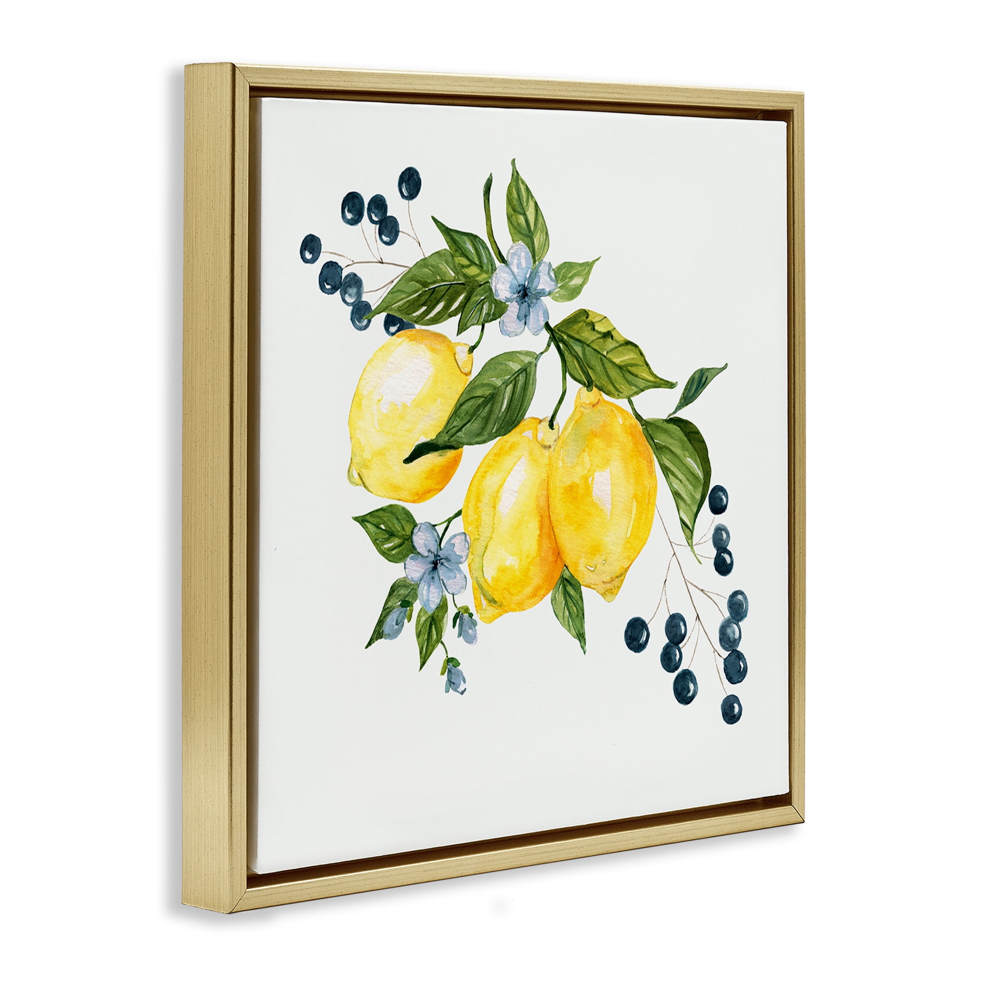 Stupell Industries Lemons with Blossoms & Berries Gold Framed Floater Canvas Wall Art, design by Livi Finn