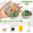 thumbnail image 3 of Haosy Set of 6 Drink Woven Coaster with Holder Heat Resistant Non-Slip Bar Coasters 4 Inches Watercolor Bird Tulip, 3 of 7