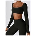 thumbnail image 3 of Tops cortos de yoga for mujer, camiseta de manga larga con cuello cuadrado, camisetas básicas elásticas ajustadas, camisetas deportivas for ejercicio al aire libre y gimnasio, 3 of 6
