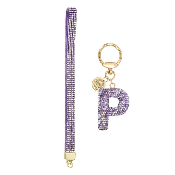 Initial Letter Keychain for Women, Rhinestone Alphabet P Key Chain Sparkly Keychain Charm with Heart for Backpack Handbag Car Key Accessories Lanyard, Purple