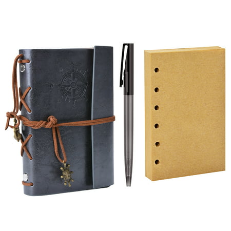 Bound Notebook, Coxeer Refillable Journal Vintage Artificial Leather Writing Diary with Pen & Blank Interleaves Dark Grey for College Men Women (Best Pen For Journal Writing)