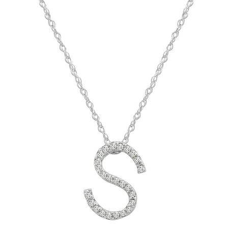 Amanda Rose Collection 14K White Gold Diamond S Initial Pendant, 16 Necklace