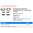 thumbnail image 2 of Rear Brake Pad and Rotor Kit - Compatible with 1993 - 2004 Chrysler Concorde 1994 1995 1996 1997 1998 1999 2000 2001 2002 2003, 2 of 2