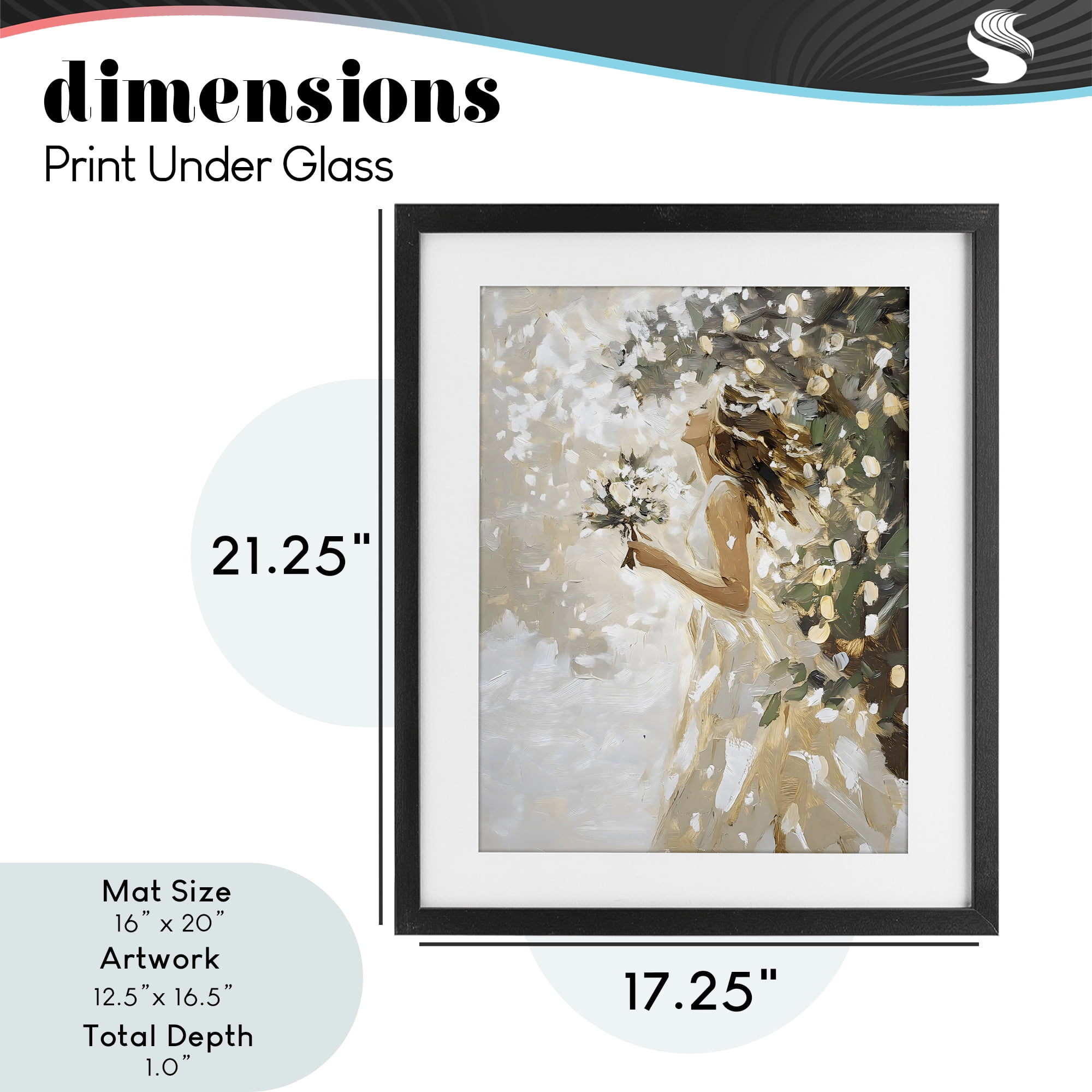 Soft White Snow Flurry Black Framed Print Under Glass, design by LSR Design Studio
