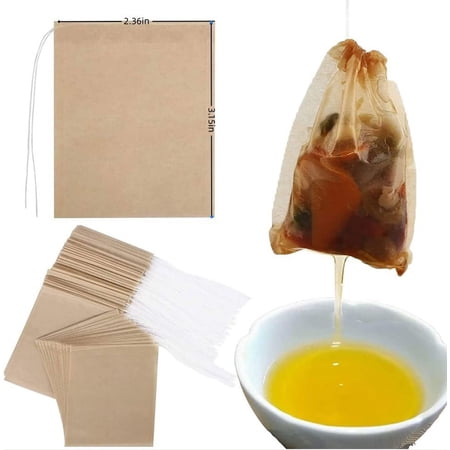 100PCS Disposable Tea Filter Bags with Drawstring TRIANU Tea Bags for Loose Tea Disposable for Coffee Scented Tea Loose Tea Soup 2.36*3.15 inch