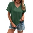 thumbnail image 5 of Liher V Neck T Shirts for Women Basic Summer Tops Loose Fit Shirts Casual Solid Tunic Blouse Top Roll Short Sleeve Shirts Tee Dark Green XL, 5 of 6