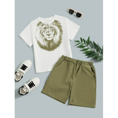 

Short Sleeve Toddler Boys Lion Print Tees T Shirt And Shorts Set S221904X Multicolor 5Y(43IN)