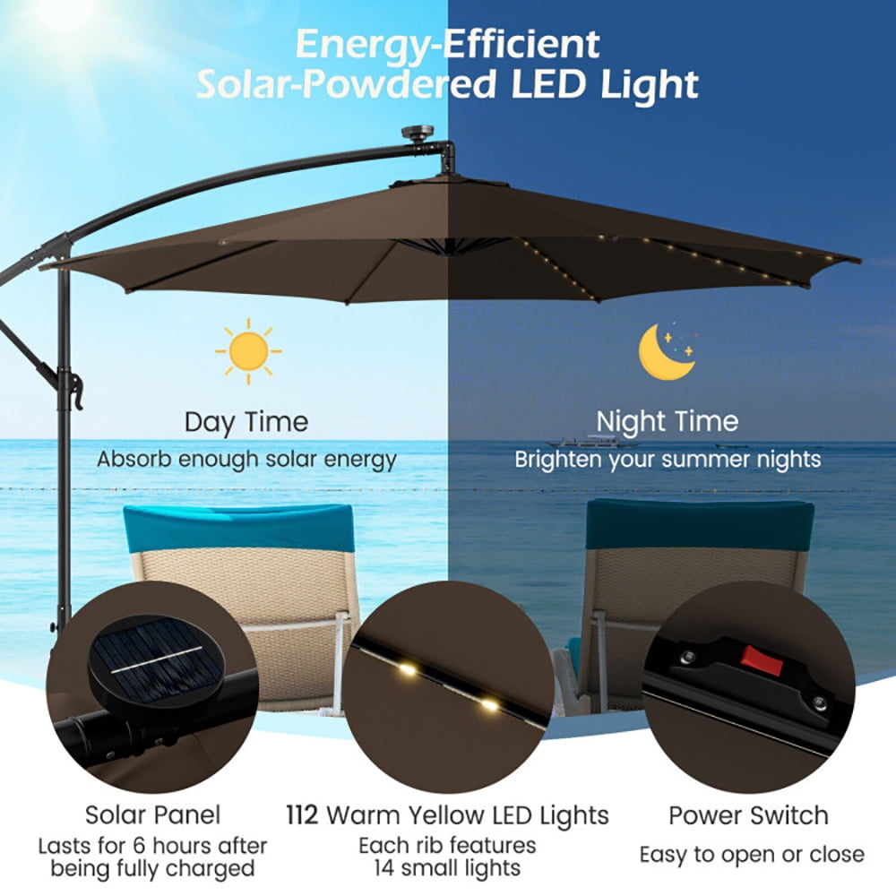 Aimee Lii 10 Feet Patio Offset Umbrella with 112 Solar-Powered LED Lights, Sunbrella Patio Umbrellas, Coffee Aimee Lii 10 Feet Patio Offset Umbrella with 112 Solar-Powered LED Lights, Sunbrella Patio Umbrellas, Coffee