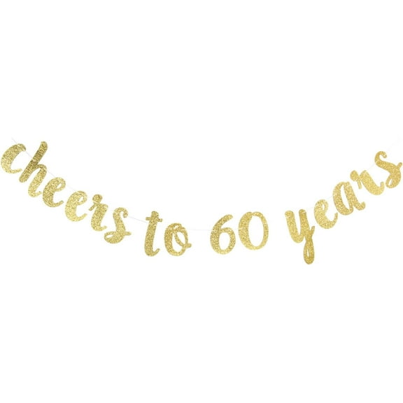 Cheers to 60 Years Banner - Happy 60th Birthday Party Decorations - 60th Wedding Anniversary Decorations-Gold