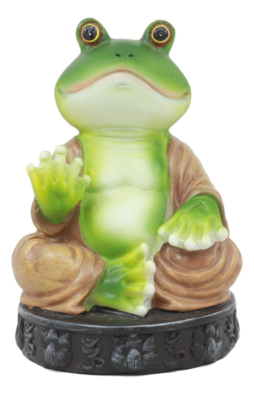 Ebros Protection Palm Up Buddha Frog Sitting On Lotus Slab Statue Om