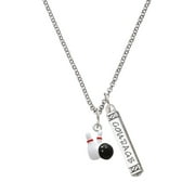 Delight Jewelry Silvertone Bowling Pins with Bowling Ball Silvertone Courage Strength Wisdom Honesty Bar Charm Necklace, 23"