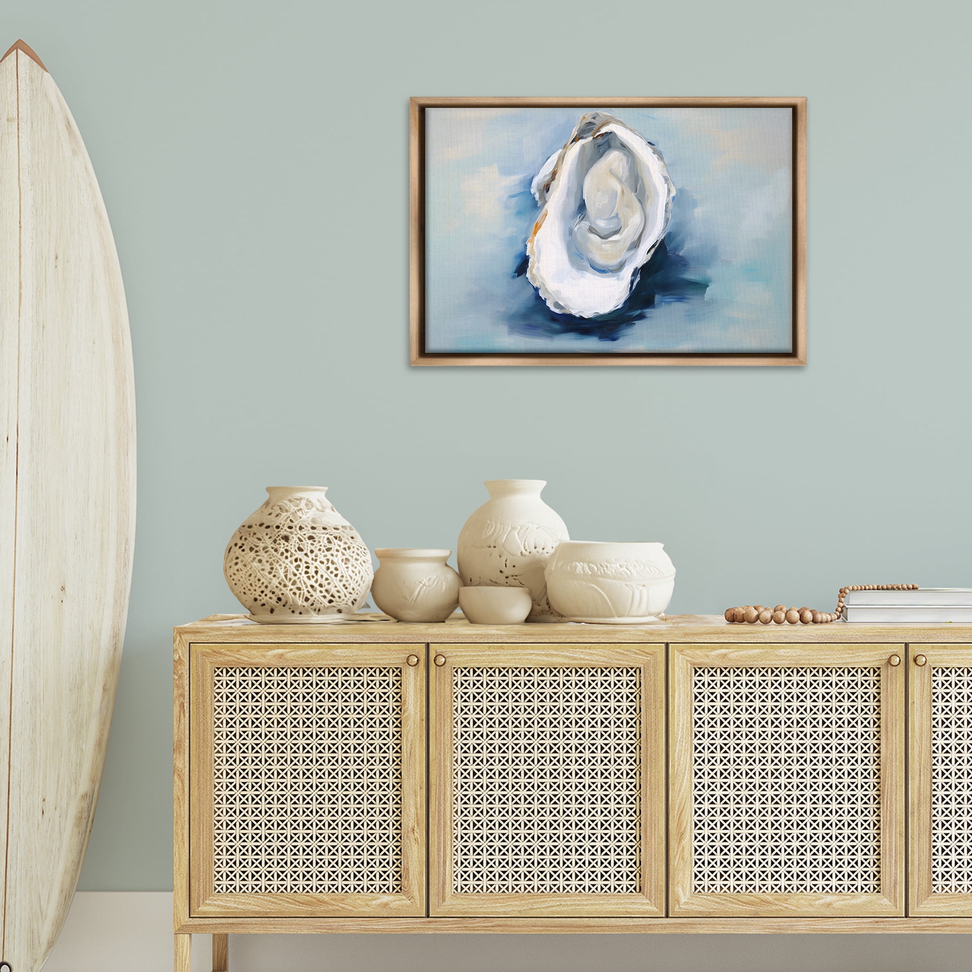 Stupell Industries Traditional Oyster View Nautical & Beach Painting Brown Floater Framed Canvas Art Print Wall Art, 31 x 21