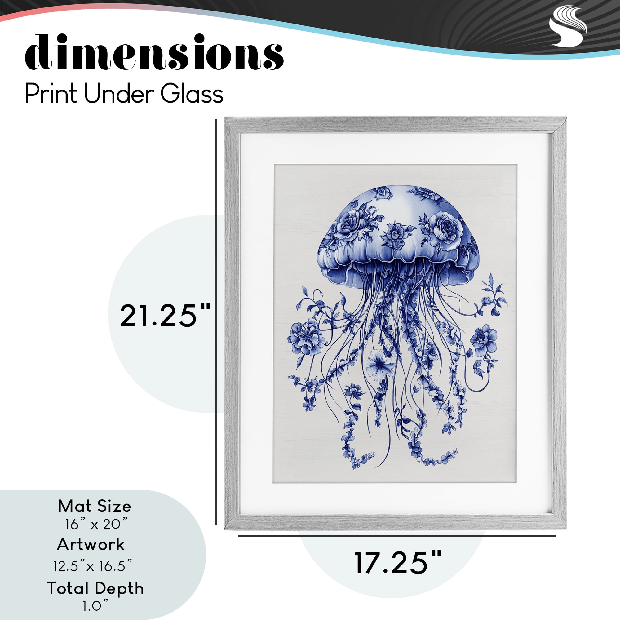Funky Vintage Toile Jellyfish Gray Framed Print Under Glass, design by Lettered and Lined