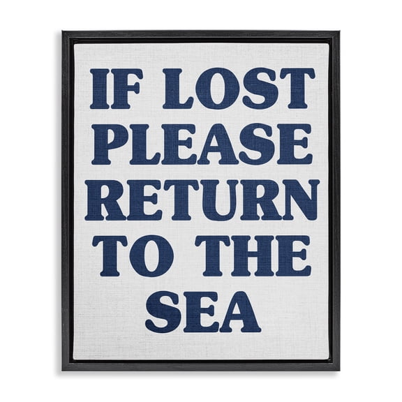 Stupell Industries Tropical Return to Sea Phrase Black Floating Frame Canvas Art, 17 x 21, by Lil' Rue