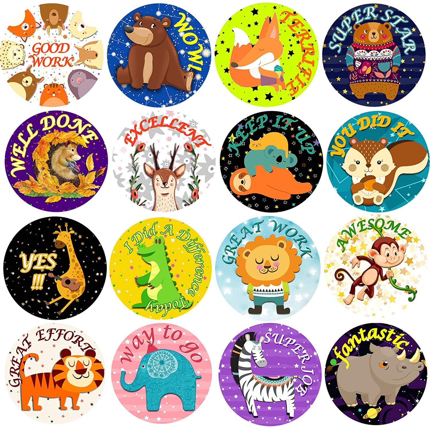 Words Incentives Stickers 800Pcs Animal Reward Stickers for Kids, 2 Rolls 1 3/5 Inch Self ...