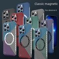 thumbnail image 1 of Funda protectora de cuero con succión magnética de fibra de carbono sin bordes adecuada para iPhone 14 PROMAX, 1 of 3