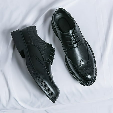

DONGGTGDZ Durable Men‘s Solid Split Leather Wing-tip Brogues Stylish Lace-up Dress Shoes with Non Slip Soles for Business Occasions Reliable Men‘s Office Footwear for Daily Wear