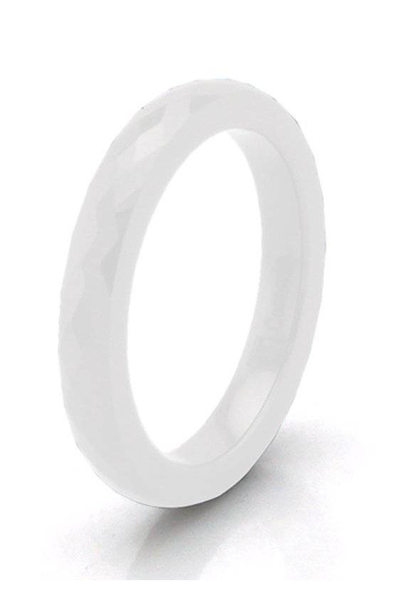 3 MM White Ceramic Multi Faceted Stackable Wedding Band Ring