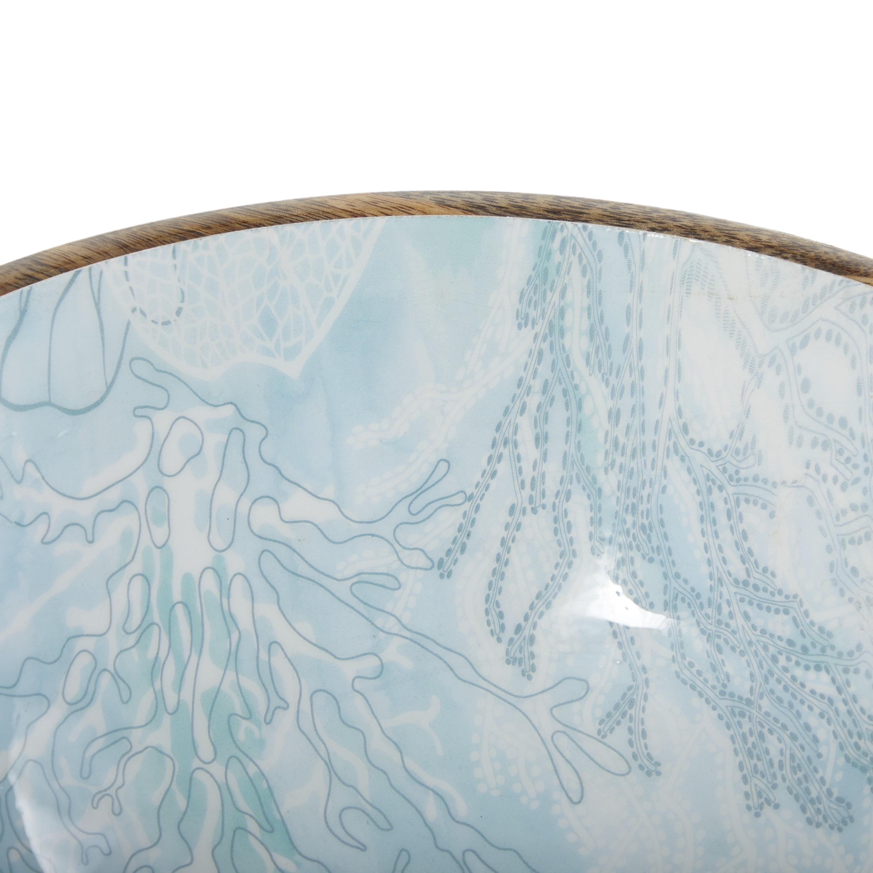 DecMode 9", 7"W Handmade Round Nesting Light Blue Mango Wood Decorative Bowl, Set of 2