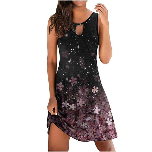Cameland Robe d'Été Confortable Mode Décontractée Sans Manches Col en V Imprimée Slim Rose TTTG
