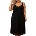 thumbnail image 3 of Jamicy Women's Nightdress Solid Color Spaghetti Strap Lace Slip Dress V Neck Chemise Loose Fitting Plus Size Long Loungewear Nightgown, 3 of 9