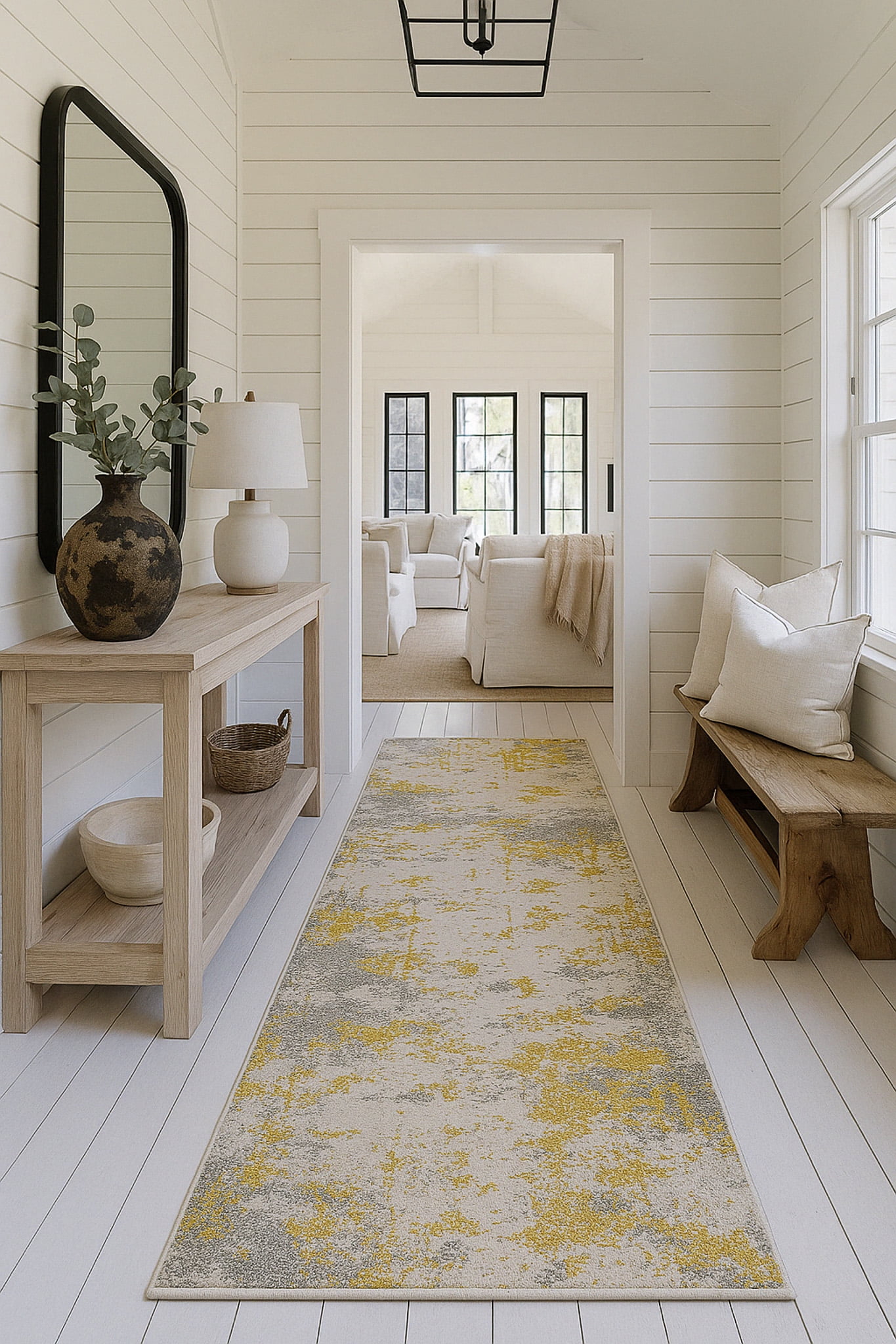 Rug Branch Vogue 2' x 6' (Exact Size: 2'3" x 6') Abstract Indoor Runner Rug, Gold Grey, Contemporary - Entryway, Hallway, Bathroom, and Kitchen