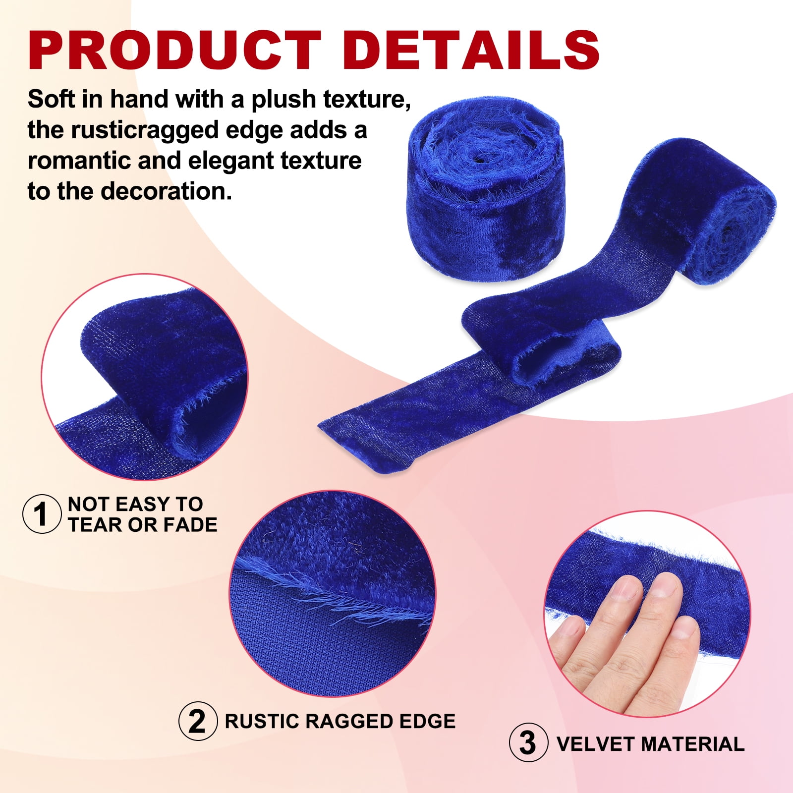 Uxcell Velvet Ribbon, Wide Handmade Frayed Raw Edge Thick Fringe Ribbon for Gift Wrapping Dark Blue