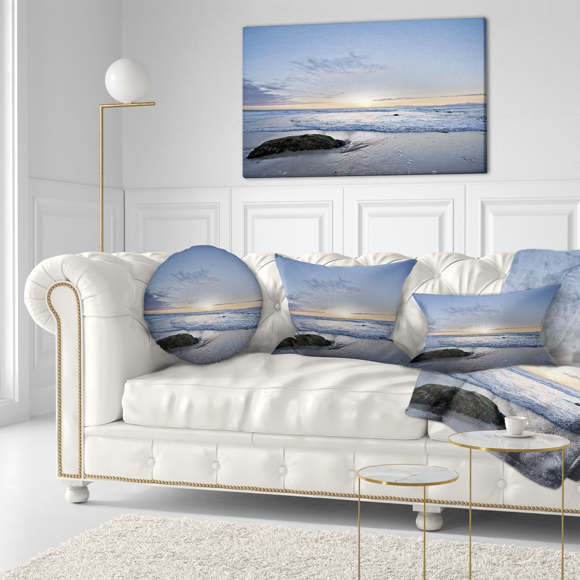 Designart Beautiful Rocky Seashore in Blue - Seashore Throw Pillow - 12x20