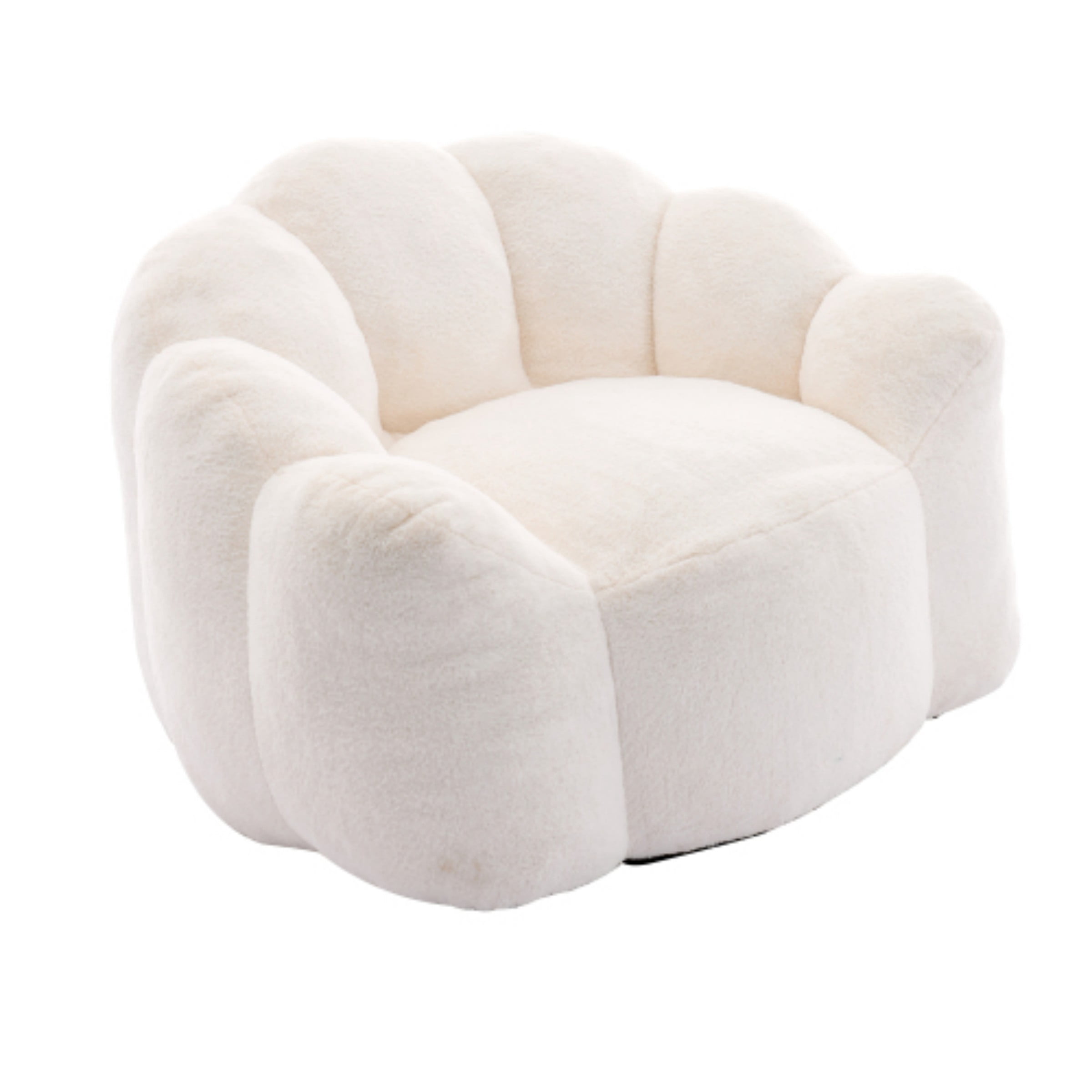 Lotus Bean Bag Sofa Chair for Adults, Memory Foam Lounge Chair with Pull Ring, Lazy Floor Sofa for Living Room Bedroom, White