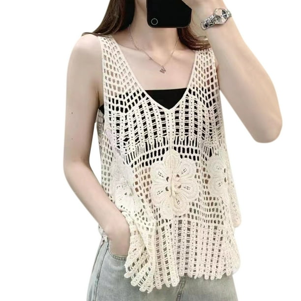 Women's Sleeveless Deep V Neck Knitted Tank Top Sweater Vest Sweet Streetwear Boho Style Cami Tops Casual Loose Camisole