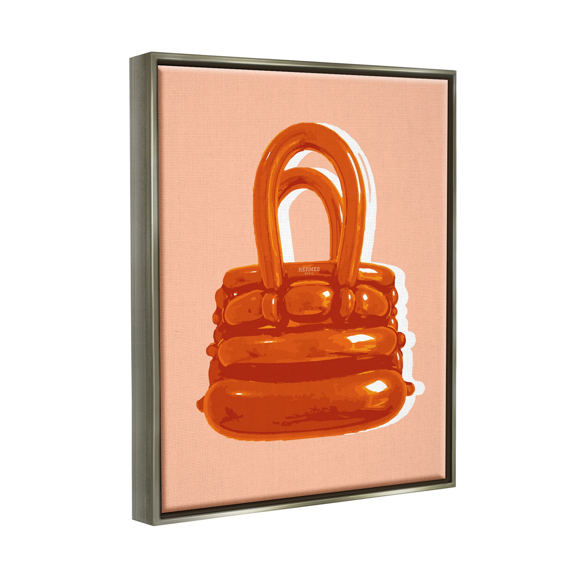 Stupell Industries Orange Modern Purse Abstract Painting Gray Floater Framed Art Print Wall Art, 17 x 21