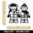 thumbnail image 2 of Stick Figure Winter Kids Self-Inking Rubber Stamp Ink Stamper - Pink Ink - Small 1 Inch, 2 of 7