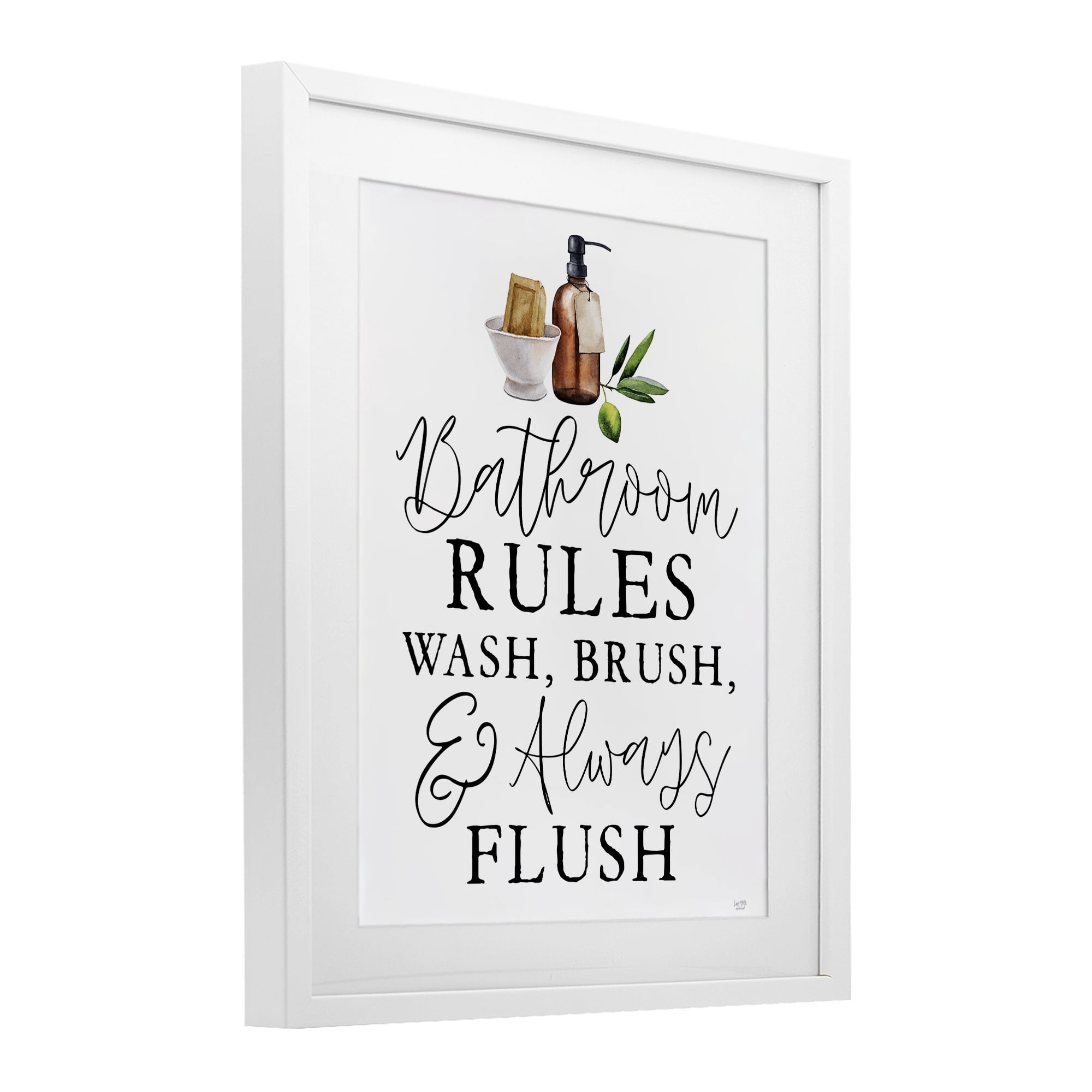 Stupell Industries Wash Brush & Always Flush White Framed Print Under Glass, design by Lux + Me Designs