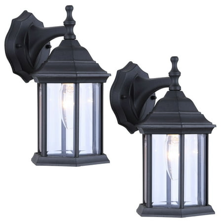 Interpretations Outdoor Fixture - 2 Pack of Exterior Wall Light Fixture Outdoor Sconce Lantern, Black