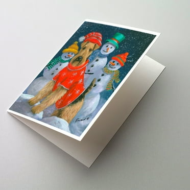 Caroline's Treasures Airedale Snowpeople Christmas Greeting Cards with Envelopes, 5" x 7" (8 Count)