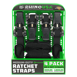 Rhino USA 1in x 15ft Medium Duty Ratchet Straps, 4-Pack
