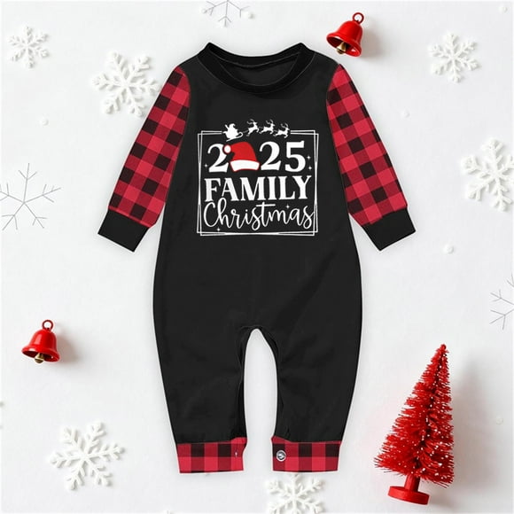 Pijamas familiares europeos con estampado navideño de moda, traje para padres e hijos, monos de poliéster para bebés.