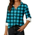thumbnail image 2 of Women Loose Button up Shirts Striped Print Rolled Long Sleeve Lapel Collar Lightweight Casual Blouses Tunic Tops(Light Blue,M), 2 of 6