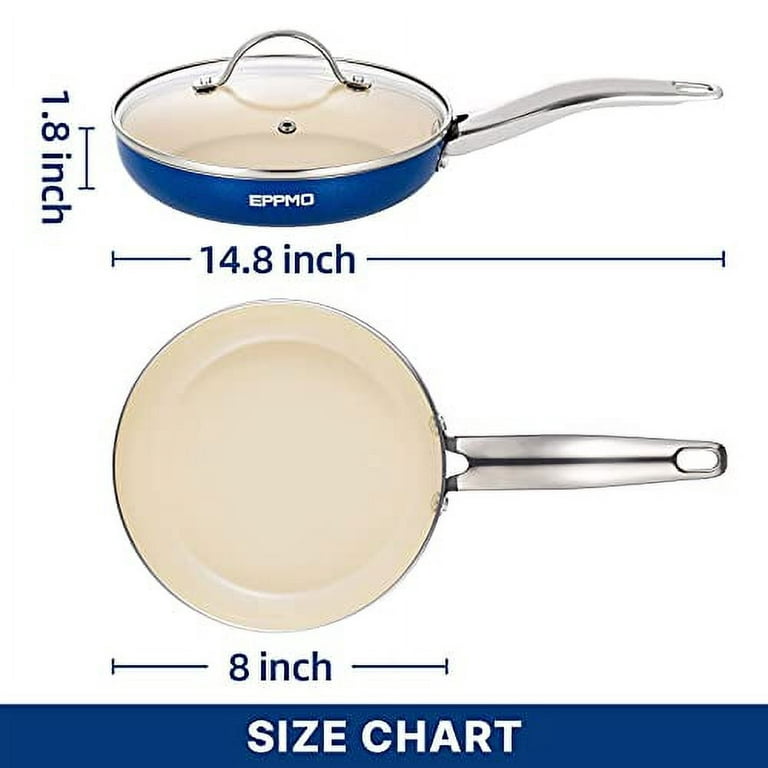 EPPMO Nonstick Frying Pan, Healthy Non-toxic Ceramic Skillet With Stainless  Steel Hand & Lid,Sapphire Blue, 8 Inch 