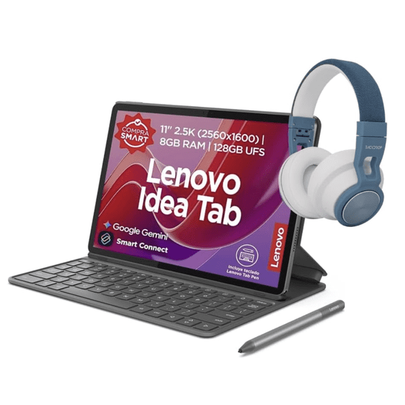 Lenovo Idea Tab 11 | Tablet 11” 2.5K 2560x1600 | 8GB RAM | 128GB Almacenamiento | Android 15 | Batería 7040 mAh | Color Gris + audífonos inalámbricos