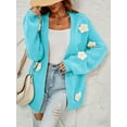 thumbnail image 2 of Caoirhny Women Fashion Wild Cardigan Flower Decor Lantern Long Sleeve Knitted Sweater Coat Autumn Winter Open Front Outerwear, 2 of 9