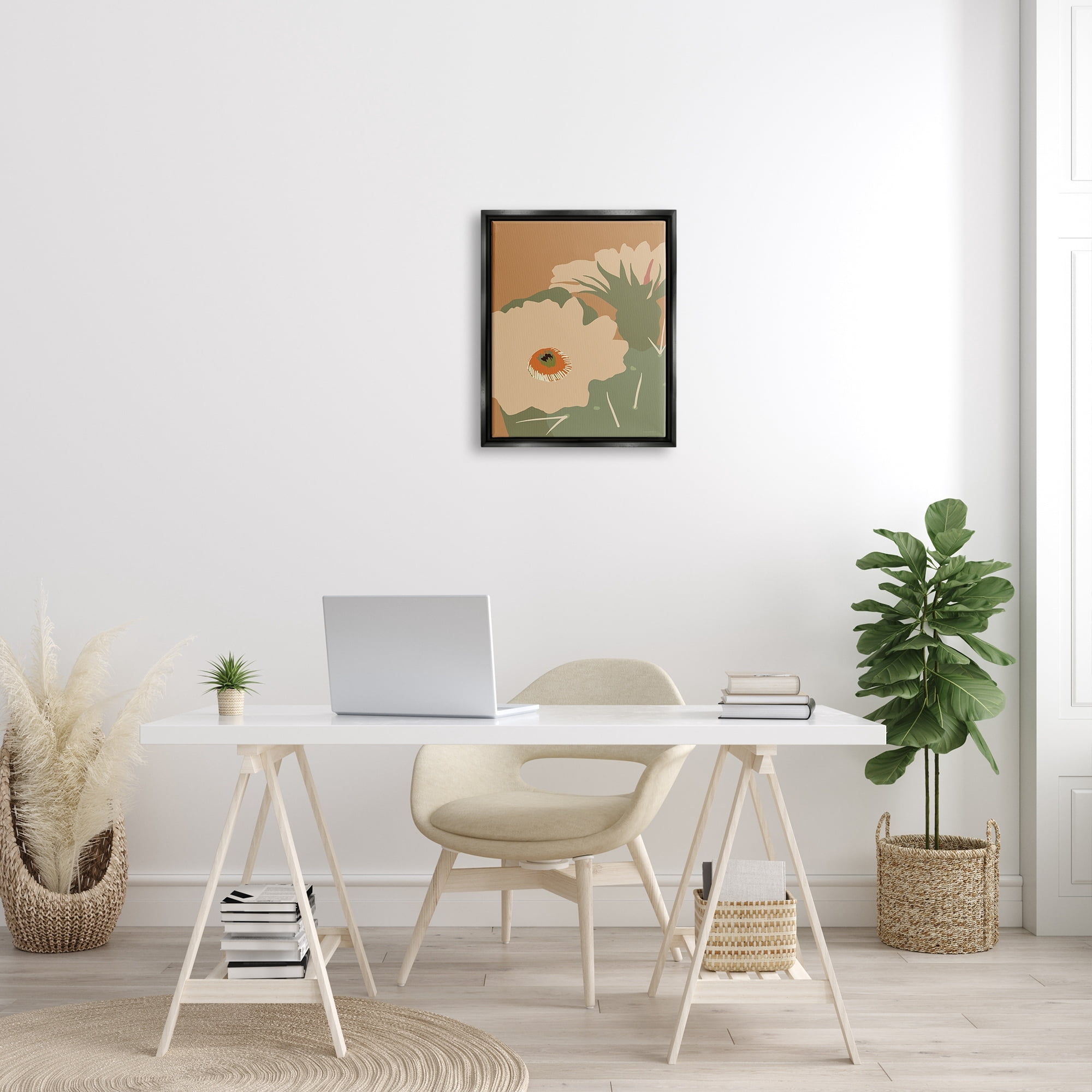 Stupell Industries Modern Cactus Flower Blossom Arid Vegetation Plants Graphic Art Jet Black Floating Framed Canvas Print Wall Art, Design by Kamdon Kreations