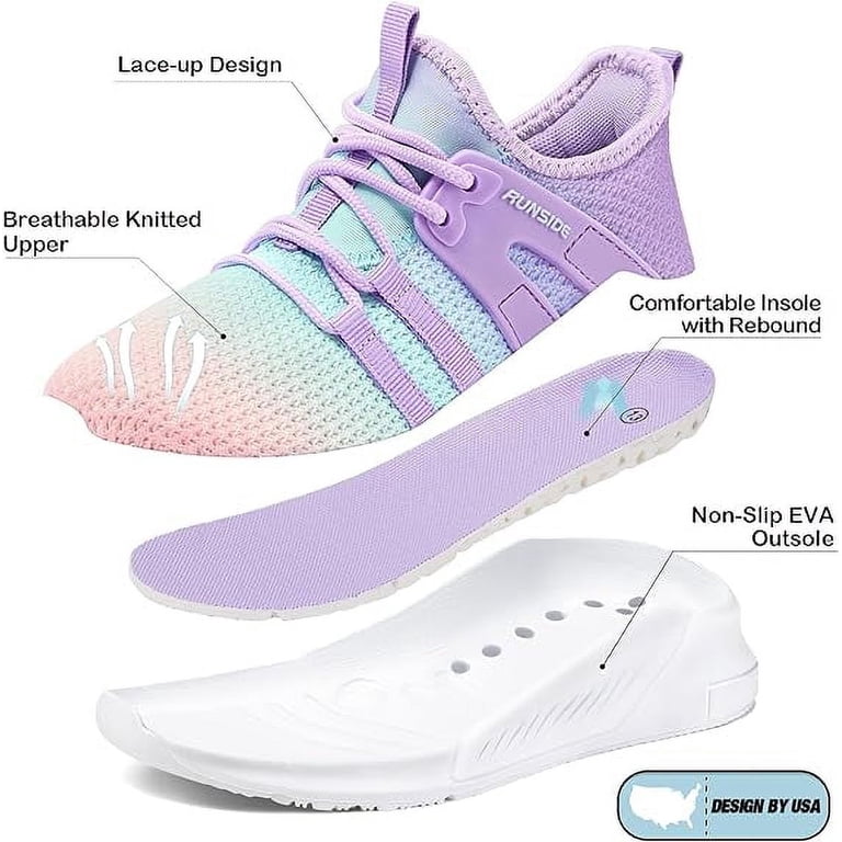 Kids Multi-Color Athletic Sneakers - Breathable Knit Upper Kushyshoo Kids Sneakers Rainbow Blue Running Tennis Athletic  main image 3