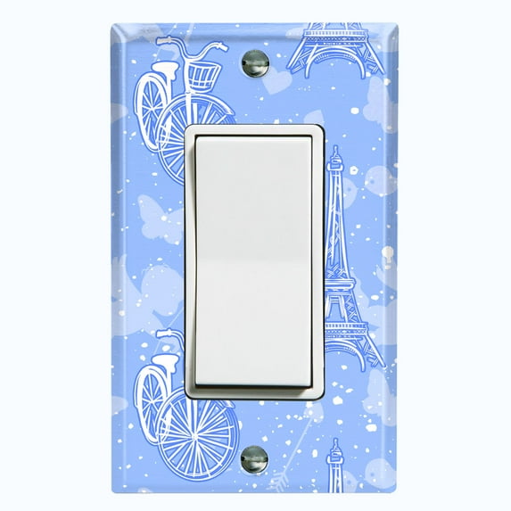 Metal Light Switch Plate Cover Romantic Paris Eiffel Tower Bicycle Cupid Blue PRS018